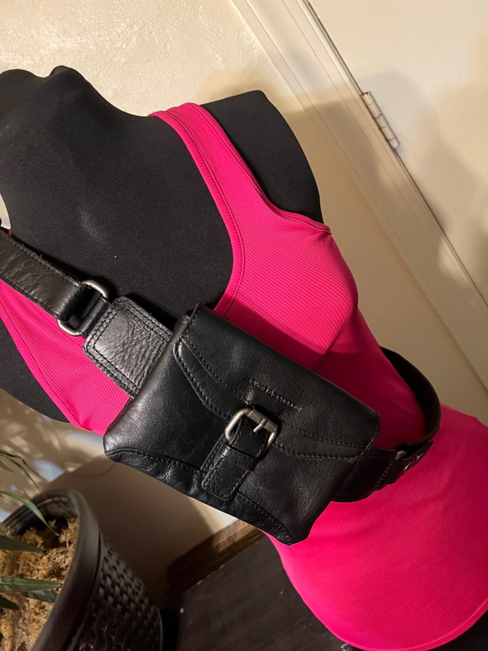 Spikes and Sparrow Black Leather Fanny Pack/Belt Bag